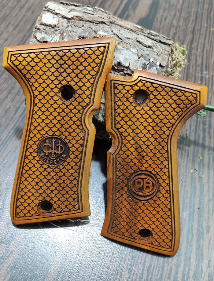 Beech Wood Pistol Grips – Fish Scale &Amp; Monogram Pattern For Beretta Compact - Image 2