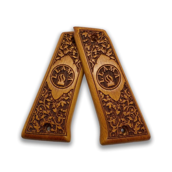 Beech Wood Pistol Grip For Llama 9Mm – Embossed Emblem &Amp; Scrollwork - Image 4
