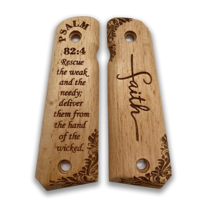 Engraved Psalm 82:4 With Floral Border - Beech Wood 1911 Grips