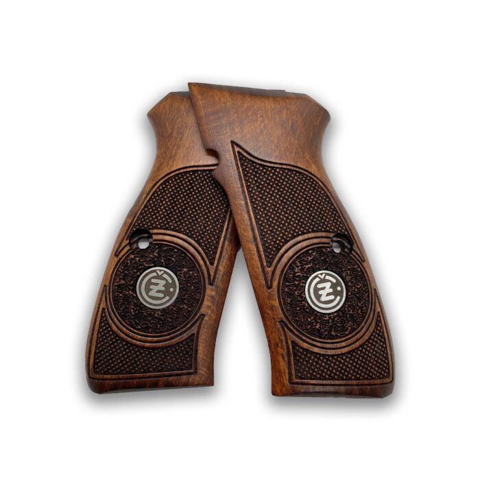Beech Wood Cz 75 Grips - Stippled Texture With Emblems And Embossed Frame - Image 4