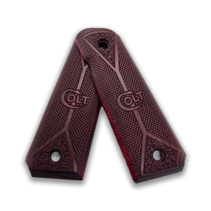 1911 Diamond Checkered &Amp; Colt Logo Beechwood Grips - Image 4
