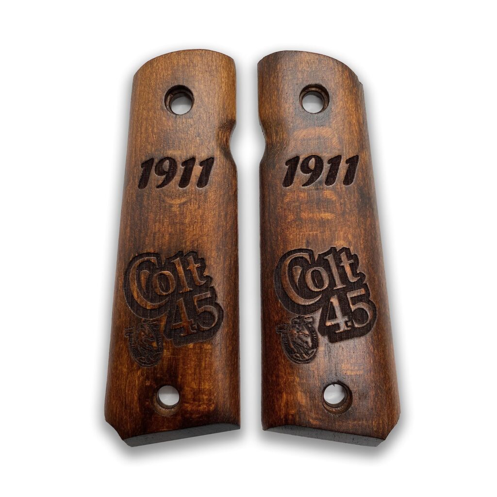 1911 Bold Engraved Colt Logo & 1911 Beechwood Grips