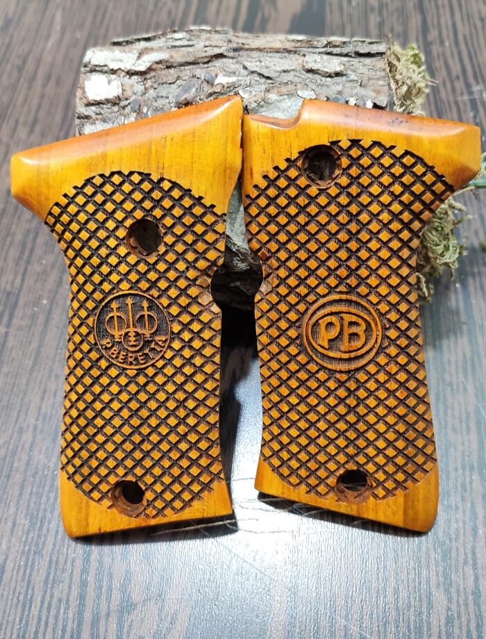 Beech Wood Pistol Grips – Diamond Lattice &Amp; Monogram Pattern For Beretta Compact - Image 2