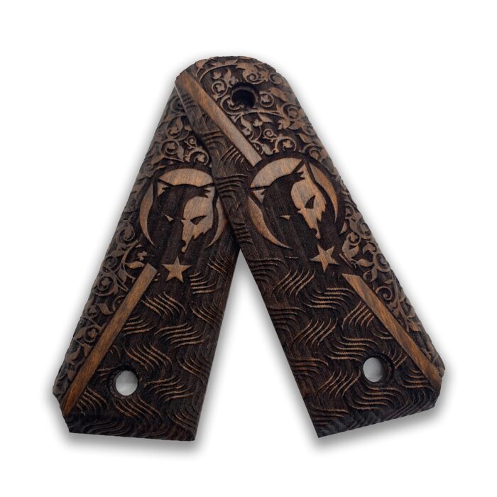 1911 Spartan Shield &Amp; Flame Beechwood Grips - Image 4