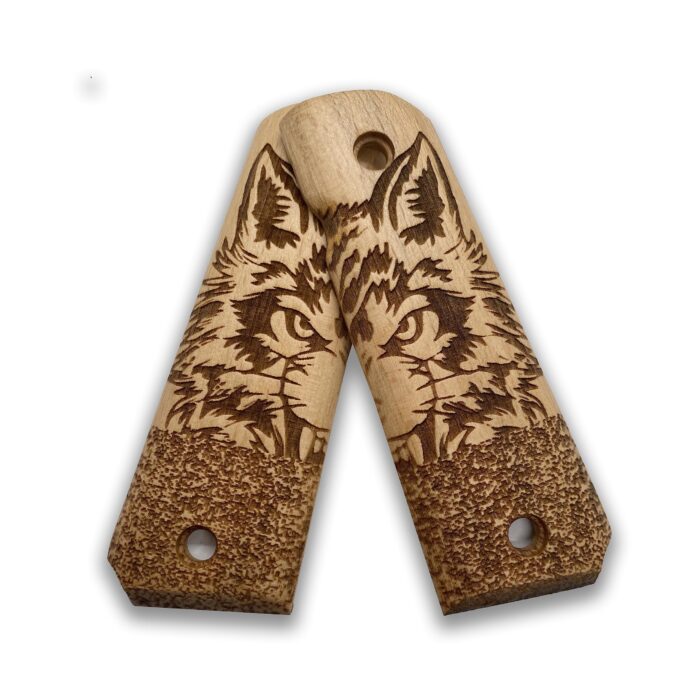 1911 Phantom Lynx Grips - Beechwood With Laser Engraved Design - Image 4