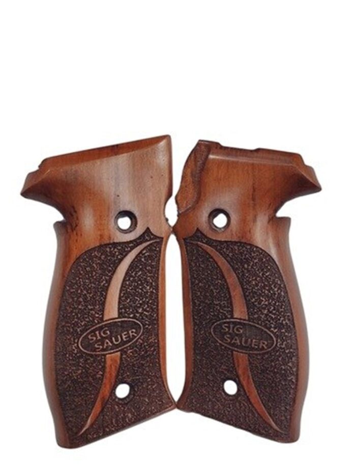 Beretta 92Fs Beechwood Grips - Interlaced Initials &Amp;Amp; Crosshatch With Two-Tone Finish