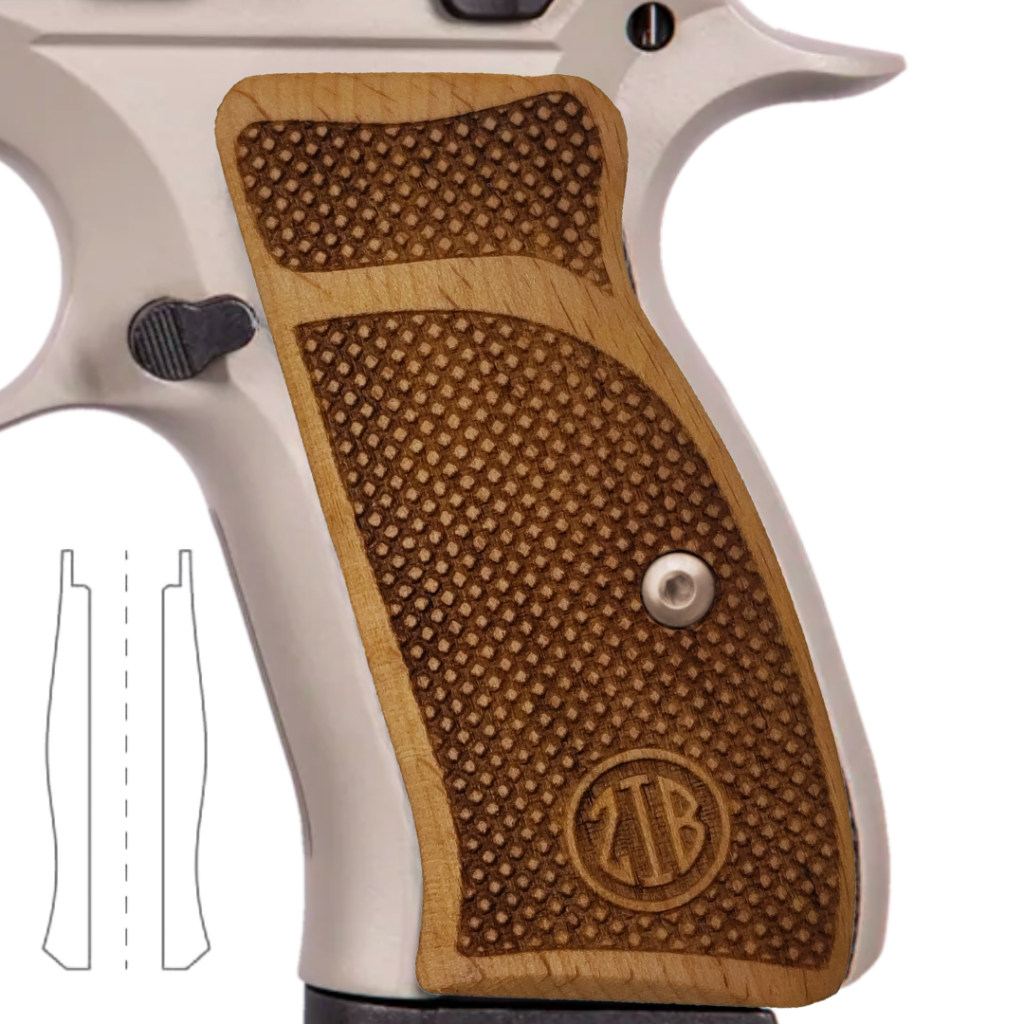 CZ Compact Stippled Beechwood Grips: Monogram Logo