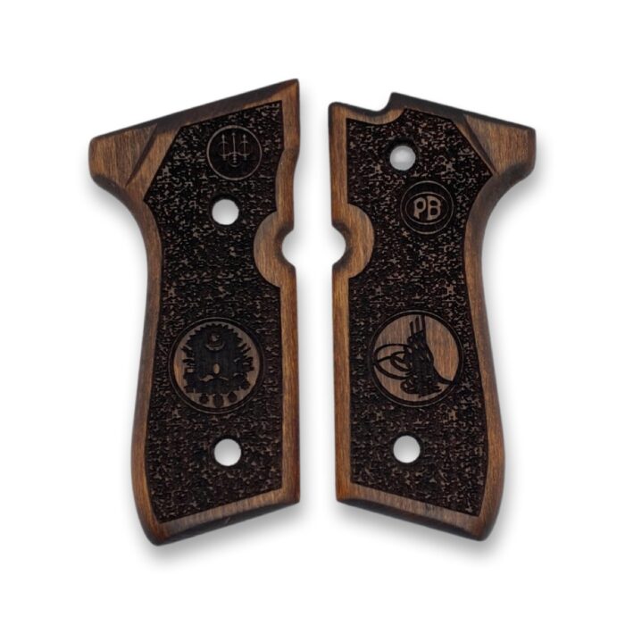 Beretta 92Fs Beechwood Grips - Gear &Amp; Initials With Stippling - Image 5