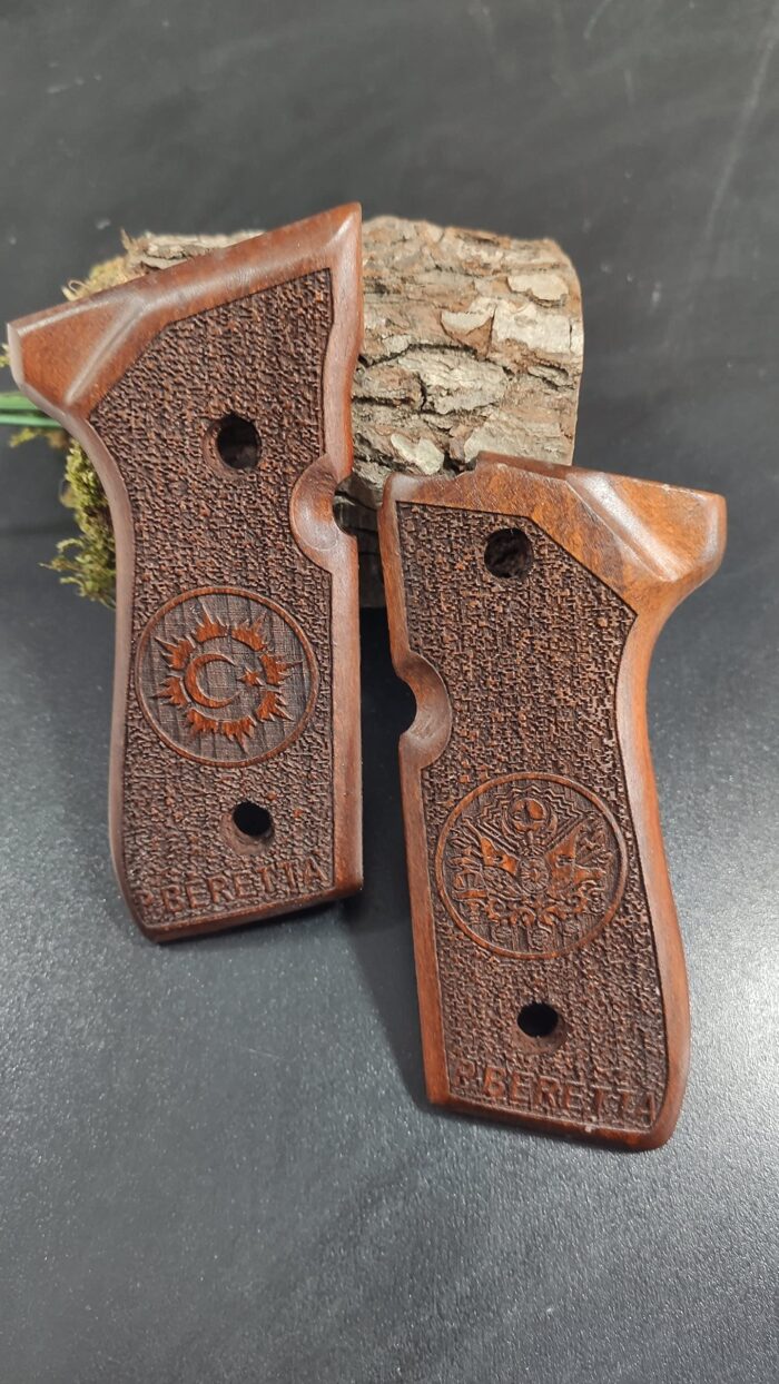 Beretta 92Fs Beechwood Grips - Heraldic Crest &Amp; Stippled - Image 11