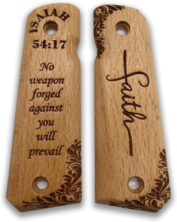 Beech Wood Handgun Grips With Floral Patterns For 1911 Full-Size