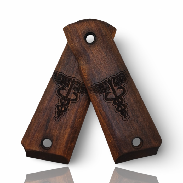 Beech Wood Pistol Grip For Colt 1911 - Caduceus Emblem - Image 2