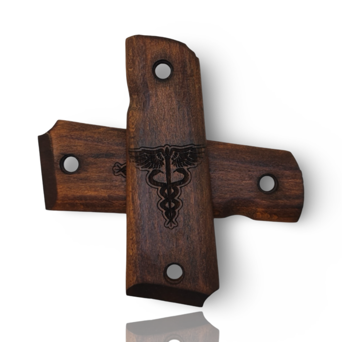 Beech Wood Pistol Grip For Colt 1911 - Caduceus Emblem - Image 3