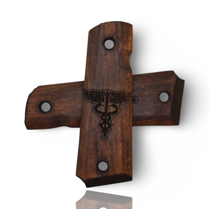 Beech Wood Pistol Grip For Colt 1911 - Caduceus Emblem - Image 4