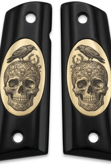 Colt 1911 Hardwood Grip | Raven on Skull Engraved | ZIB Grips