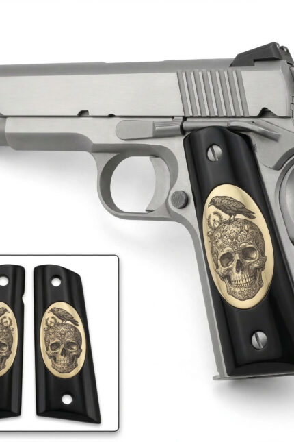 Colt 1911 Hardwood Grip | Raven on Skull Engraved | ZIB Grips