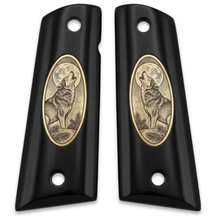Colt 1911 Hardwood Grip | Wolf Full Moon Engraved | Zib Grips