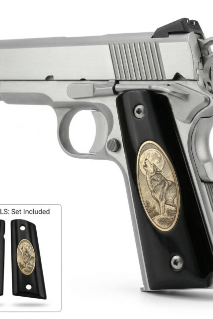 Colt 1911 Hardwood Grip | Wolf Full Moon Engraved | ZIB Grips