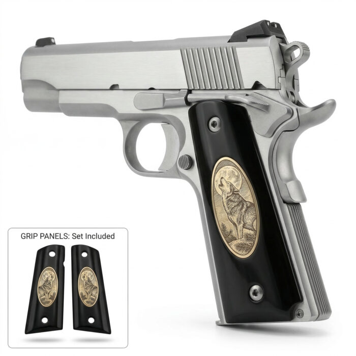 Colt 1911 Hardwood Grip | Wolf Full Moon Engraved | Zib Grips