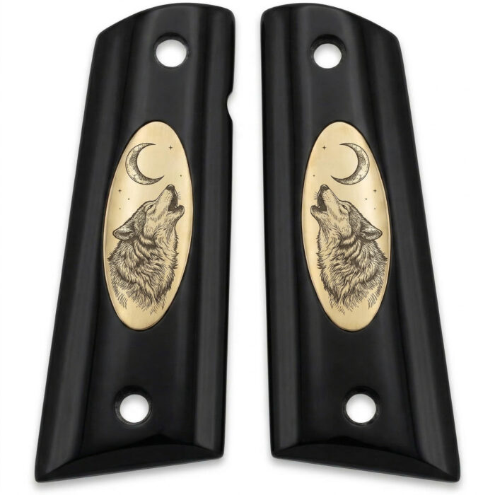Colt 1911 Hardwood Grip | Howling Wolf &Amp;Amp; Moon Engraved | Zib Grips