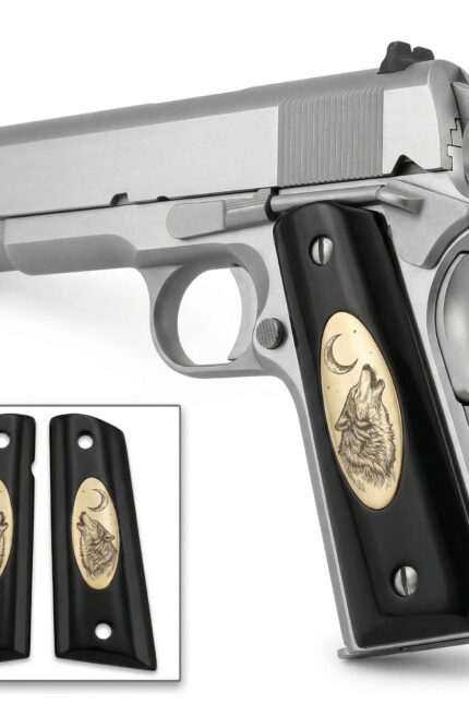 Colt 1911 Hardwood Grip | Howling Wolf & Moon Engraved | ZIB Grips