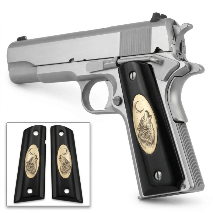 Colt 1911 Hardwood Grip | Howling Wolf &Amp; Moon Engraved | Zib Grips