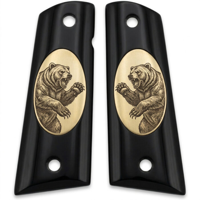 Colt 1911 Hardwood Grip | Roaring Bear Engraved | Zib Grips