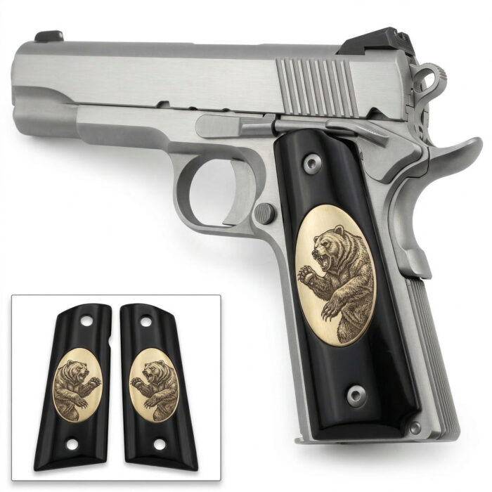 Colt 1911 Hardwood Grip | Roaring Bear Engraved | Zib Grips